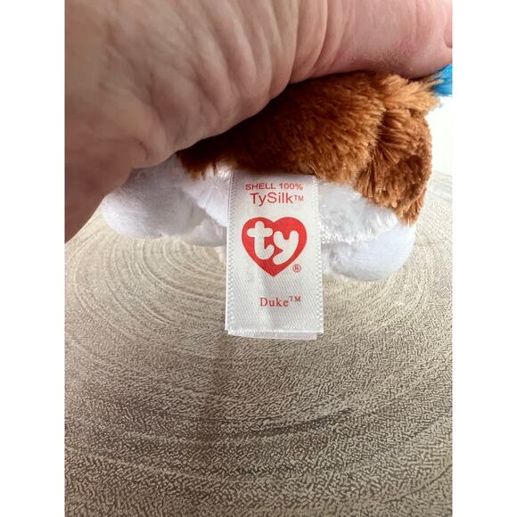 Ty Beanie Boos Duke The Dog Blue Glitter Eyes and Blue Tail Tip - Picture 5 of 9
